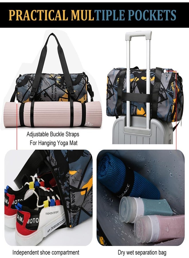 GUSTAVE® Duffle Bags for Men Travel Luggage Bag with Removable Shoulder Strap, Waterproof Dry Pouch & Shoe Compartment, Fashion Stained Print Oxford Cloth Gym Bag Duffle Bag, 50x22x24cm - Image 4