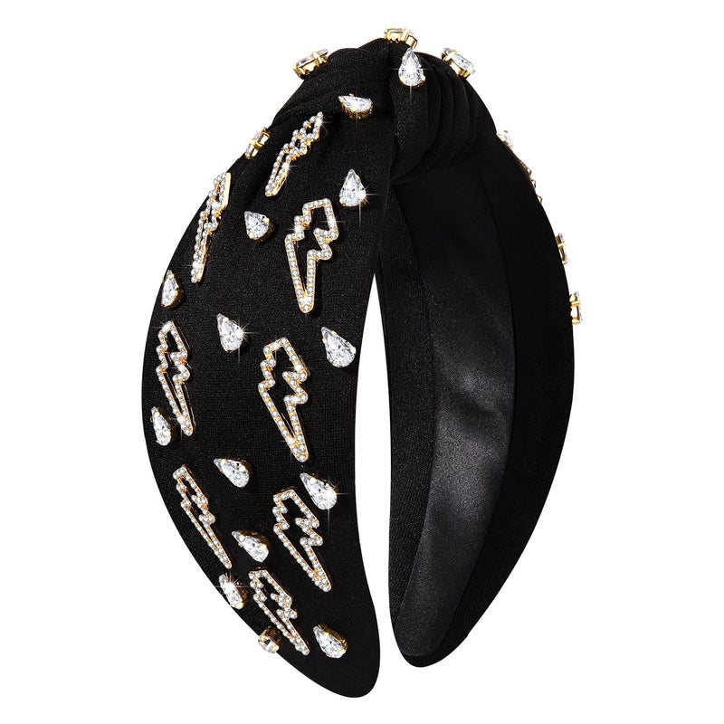 YAHPERN Lightning Bolt Headbands for Women Halloween Headbands Embellished Rhinestone Crystal Knotted Headbands Halloween Outfits Accessories Party Favors Gifts