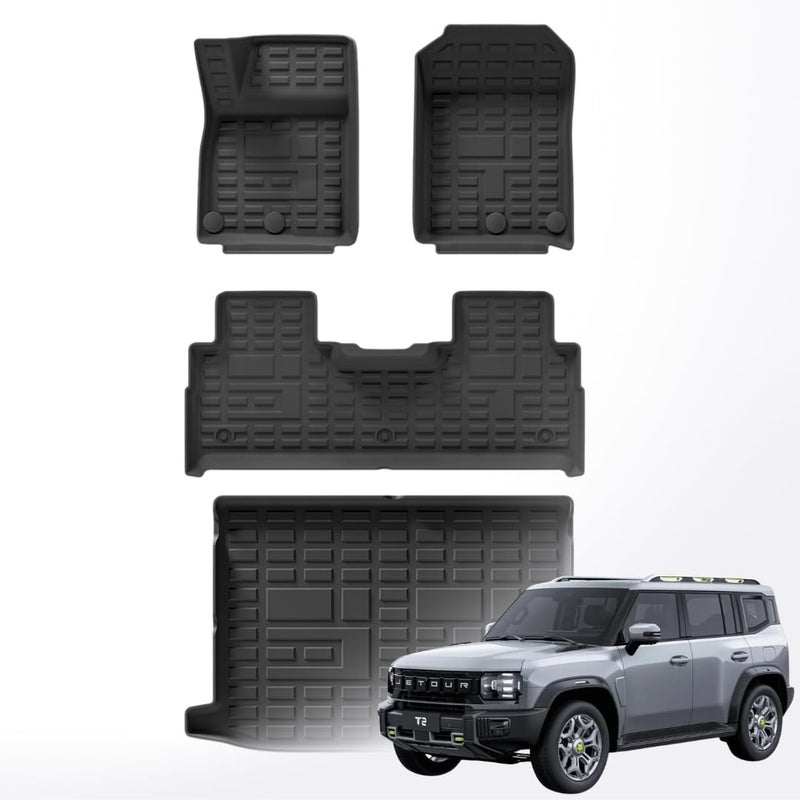 TRX AUTO 3D Car Floor Mats For Jetour T2 2024 2023 2025 Set Of 4 With Trunk Mat | All Weather Protection | Black TPE Car Floor Mats | Accessories For Jetour T2 2024 | - Image 1