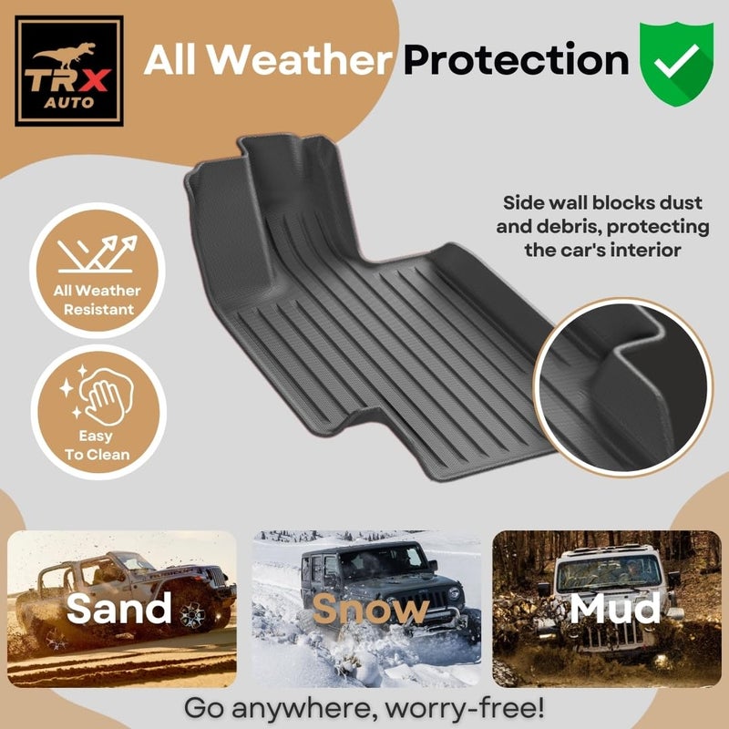 TRX AUTO 3D Car Floor Mats For Jetour T2 2024 2023 2025 Set Of 4 With Trunk Mat | All Weather Protection | Black TPE Car Floor Mats | Accessories For Jetour T2 2024 | - Image 5