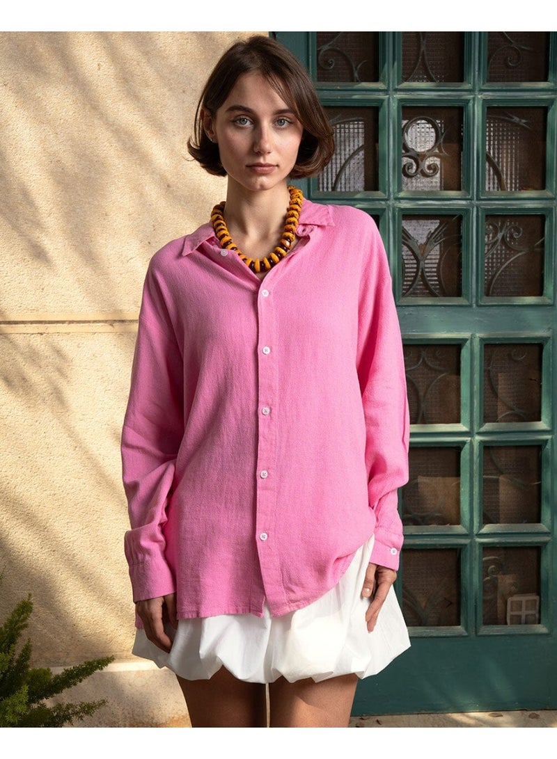 In Your Shoe Pink Boyfriend Linen Shirt - Image 3