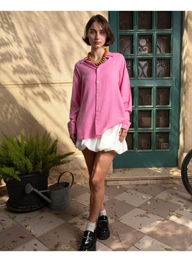 In Your Shoe Pink Boyfriend Linen Shirt - Image 4