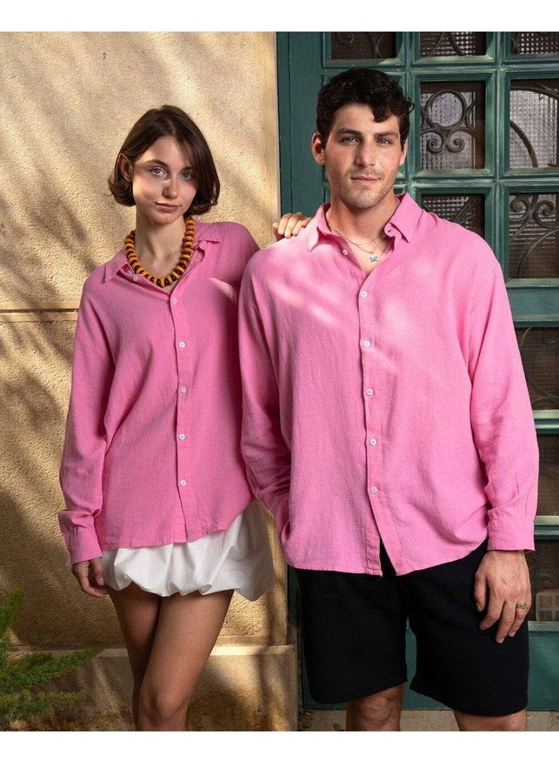 In Your Shoe Pink Boyfriend Linen Shirt - Image 1
