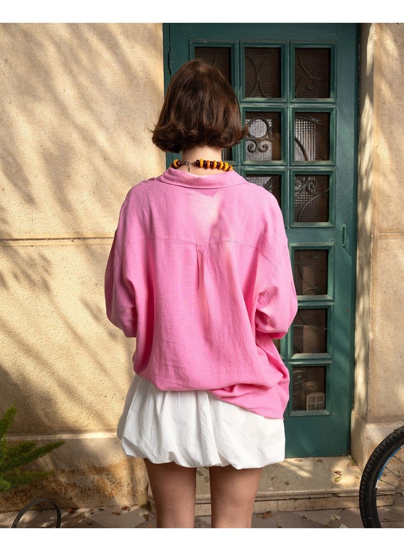 In Your Shoe Pink Boyfriend Linen Shirt - Image 2