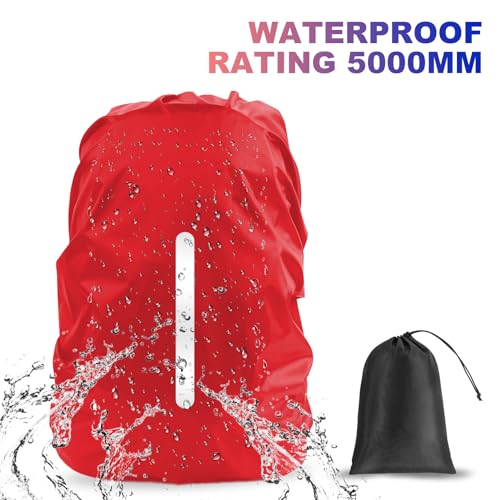 LAMA 2pcs Waterproof Rain Cover for Backpack, Reflective Rainproof Protector for Anti-dust and Anti-Theft M 30L-40L Darkblue Red - Image 4