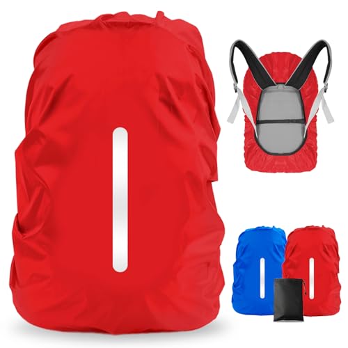 LAMA 2pcs Waterproof Rain Cover for Backpack, Reflective Rainproof Protector for Anti-dust and Anti-Theft M 30L-40L Darkblue Red - Image 1