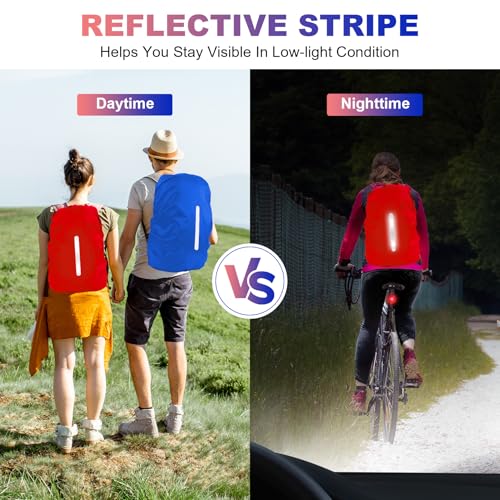 LAMA 2pcs Waterproof Rain Cover for Backpack, Reflective Rainproof Protector for Anti-dust and Anti-Theft M 30L-40L Darkblue Red - Image 2