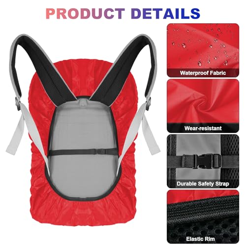 LAMA 2pcs Waterproof Rain Cover for Backpack, Reflective Rainproof Protector for Anti-dust and Anti-Theft M 30L-40L Darkblue Red - Image 5