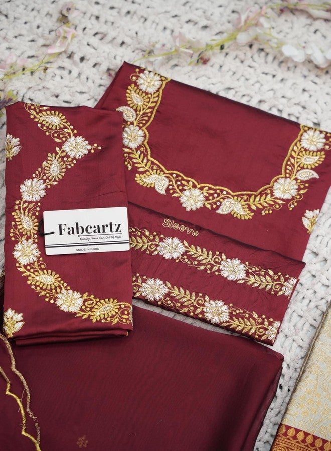 Fabcartz طقم ليهينغا تشولي نصف ساري غير مخيط مع بلوزة بتصميم جنوب هندي جميل من فاب كارتز للنساء | PL250 (ماروني) - Image 5