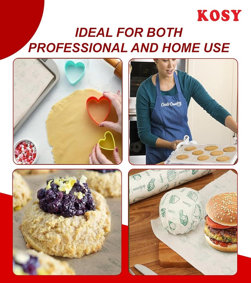 KOSY لفافة ورق الزبدة لتغليف الطعام | ورق مطبخ مقاوم للدهون وغير لاصق 50م | ورق تغليف آمن للطعام للسندويشات، الروتي، الوجبات الخفيفة، تعبئة الشاباتي، الخبز، الطهي وتخزين الوجبات - Image 5