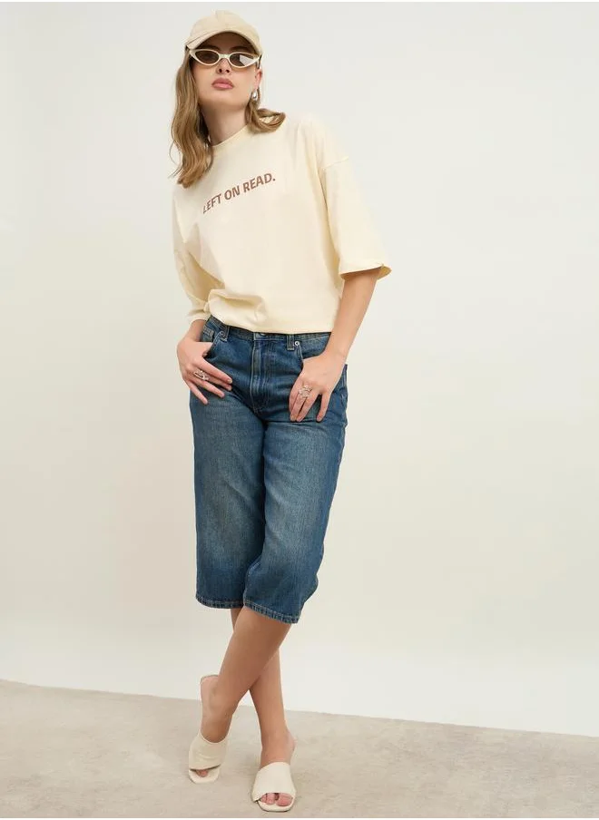 Styli Styli Left On Read Slogan Print Dropped Shoulder Oversized T-Shirt