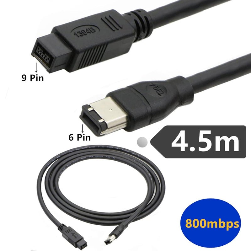 كابل Firewire IEEE1394، محول من منفذ ذكري بـ 6 أطراف إلى منفذ ذكري بـ 9 أطراف، مناسب للطابعات وأجهزة المسح الضوئي والأقراص الصلبة - Image 3