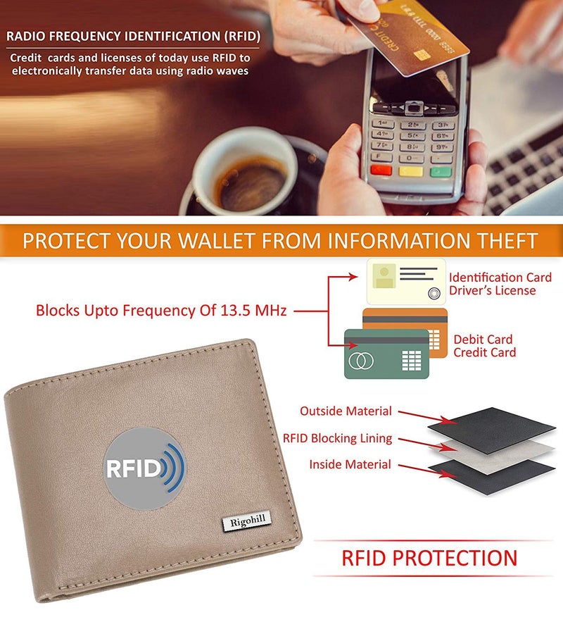 Rigohill Martin Beige Men's Leather Wallet | RFID Blocking, Slim, Bi-Fold Zip-Around Wallet - Image 5