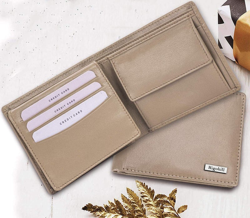 Rigohill Martin Beige Men's Leather Wallet | RFID Blocking, Slim, Bi-Fold Zip-Around Wallet - Image 2