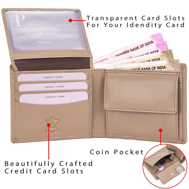 Rigohill Martin Beige Men's Leather Wallet | RFID Blocking, Slim, Bi-Fold Zip-Around Wallet - Image 3