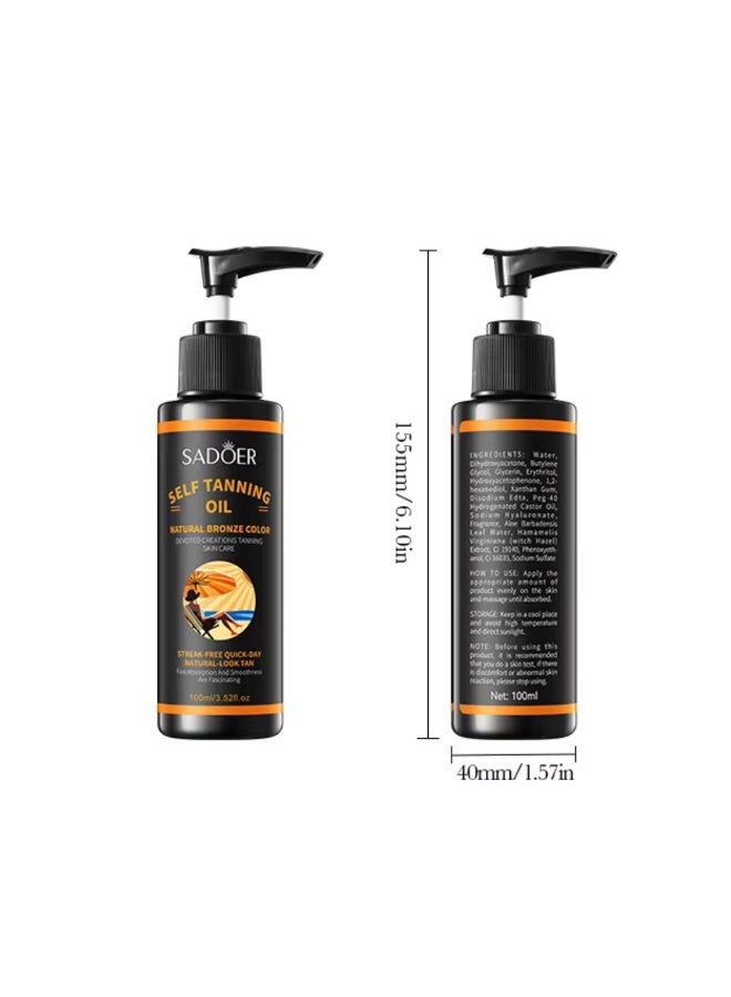 SADOER 100 مل زيت تسمير ذاتي لون برونزي طبيعي للوجه والجسم مرطب طبيعي لتسمير يعمق لون البشرة والجمال زيت تسمير سريع الجفاف تركيبة خفيفة الوزن زيت تسمير ذاتي برونزي عميق - Image 3