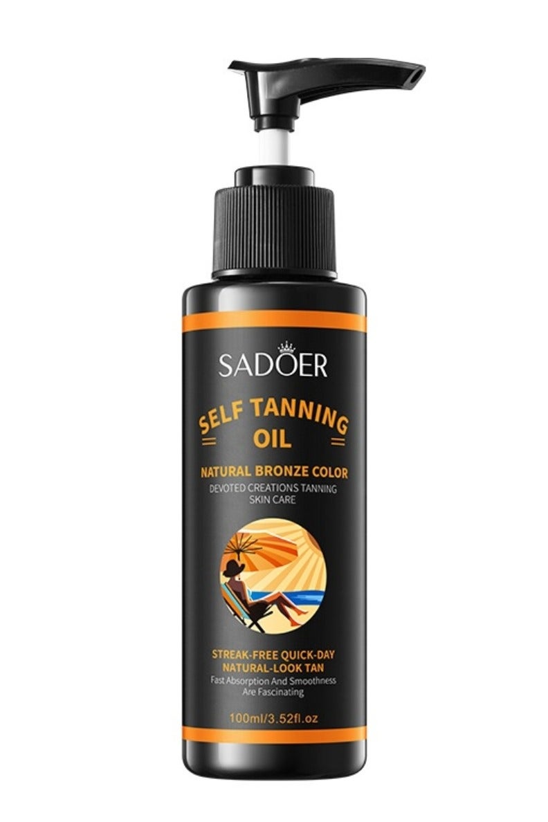 SADOER 100 مل زيت تسمير ذاتي لون برونزي طبيعي للوجه والجسم مرطب طبيعي لتسمير يعمق لون البشرة والجمال زيت تسمير سريع الجفاف تركيبة خفيفة الوزن زيت تسمير ذاتي برونزي عميق - Image 1