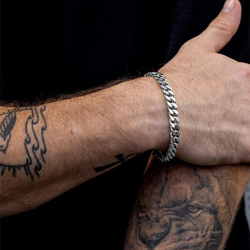 PEALICIOUS Mens Bracelet Silver Bracelets for Men Boys Easter Basket Stuffers as Boys Bracelets, Silver Cuban Link Bracelet for Men as Waterproof Easter Gifts for Teen Mens Jewelry Accessories - Image 3