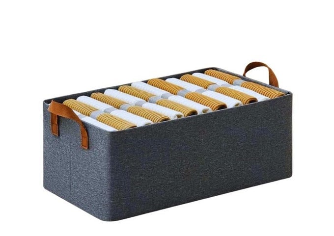 FOLDABLE WARDROBE ORGANIZER WITH DURABLE HANDLE STUFF STORAGE BOX CLOSET DRAWER ORGANIZERS FOR CLOTHES TOYS BLANKET ETC WITH OUT LID GREY PACK OF 1