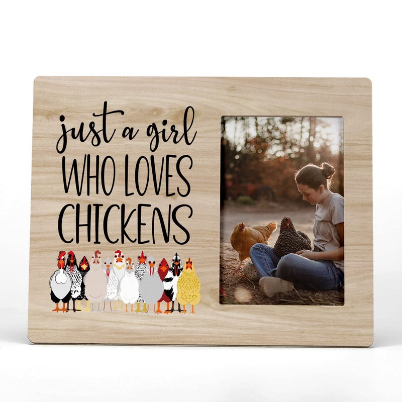 FONDCANYON Just A Girl Who Loves Chickens Picture Photo FrameFunny Cartoon Hen Chicken Picture FramesChicken Lover GiftsFarmer Girls Women Gifts4x6 Inch Photo