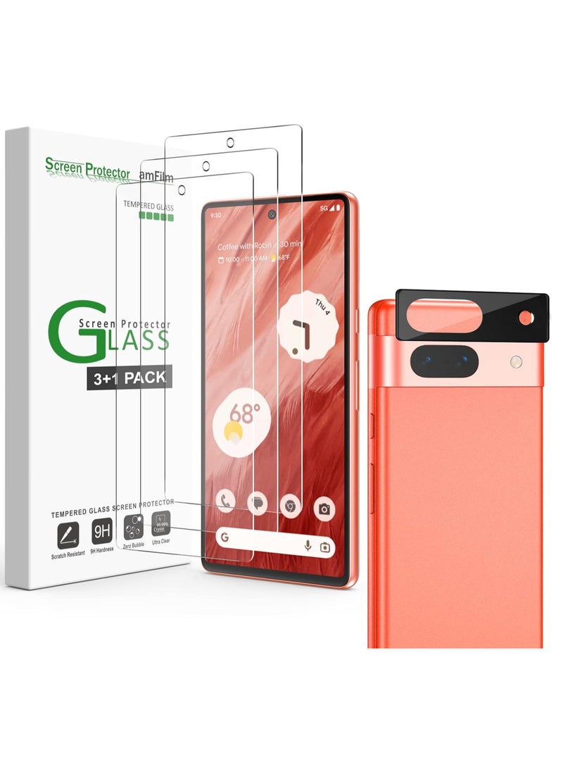 Amfilm - amFilm (3+1 Pack 3 Pack Tempered Glass Screen Protector for Google Pixel 7a, with 1 Pack Camera Lens Protector, 0.33mm Thickness, HD Clear, Anti-Scratch Bubbles-Free - Image 1