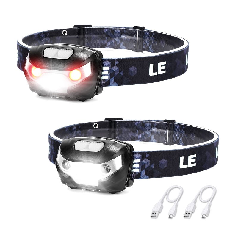 Lighting EVER Lighting Ever LED Headlamp Rechargeable 2 Packs - Super Bright Head Lamp with 5 Modes for Camping & Hiking Gear Essentials, IPX4 Waterproof Headlight Flashlight with Red Light, USB Cable Included  - Image 1
