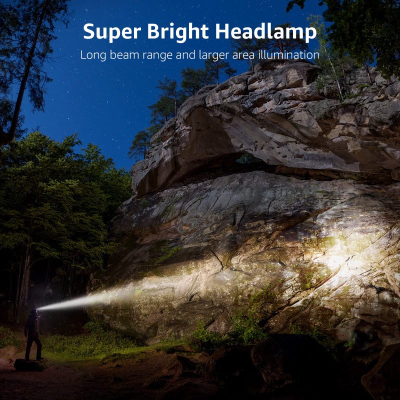 Lighting EVER Lighting Ever LED Headlamp Rechargeable 2 Packs - Super Bright Head Lamp with 5 Modes for Camping & Hiking Gear Essentials, IPX4 Waterproof Headlight Flashlight with Red Light, USB Cable Included  - Image 2