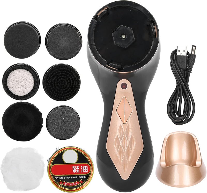 cheekyglo Electric Shoe Shine Kit, Portable Shoe Cleaner Brush, Multifunctional Handheld Electric Shoe Cleaning Polishing Shoe Care Set for Shoes, Bags, Sofa and More(Gold) - Image 1