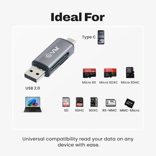 EVM 4-in-1 OTG Card Reader USB 3.0 Type-C | SD SDHC SDXC Micro SD TF | Plug & Play Adapter for Android iOS Laptop Tablet | 1 Year Warranty (EVMACR+) - Image 5