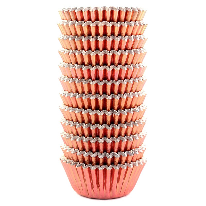 Eoonfirst Mini Foil Cupcake Liners Thanksgiving Muffin Paper Baking Cups 300 Pcs (Rose Gold) - Image 1