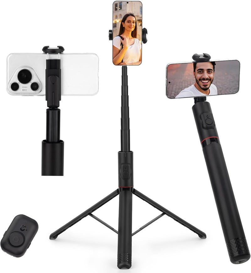 OWLKELA Sand resistant 184cm Tripod for Phone, All-in-1 Selfie Stick with Wireless Remote Control, Portable Smartphone Stand for Live, Video Recording, Travel, Compatible with iOS, Android (Black) Polished safe edge - Image 1