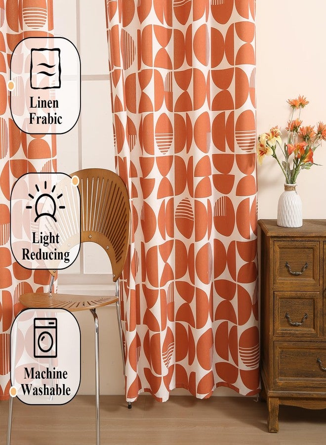 ColorBird Orange Farmhouse Linen Living Room Curtains,84 Inches Long 2 Panels Set Grommet Drapes for Bedroom,Mid Century Modern Geometric Circle Patterned Curtains for Dining Room - Image 4