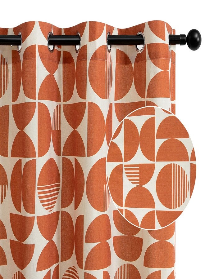 ColorBird Orange Farmhouse Linen Living Room Curtains,84 Inches Long 2 Panels Set Grommet Drapes for Bedroom,Mid Century Modern Geometric Circle Patterned Curtains for Dining Room - Image 2