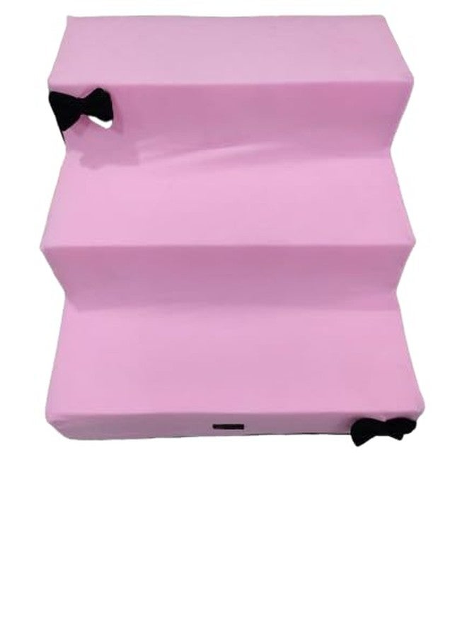 Dog/Cat Stairs/Polythene Foam Ladder 3 Steps Ramp/Ladder Pink and Black Color Dog Stairs to get on High Bed for Cat and Pet Steps at Home or Portable (Pink & Black) with Bow - Image 3