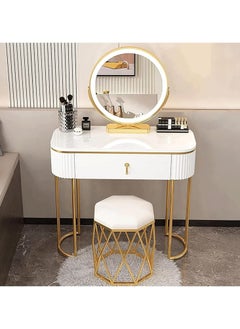 Lighted Mirror Dressing Table Bedroom Makeup Table with Drawer - Gold Makeup Vanity Mirror and Stool