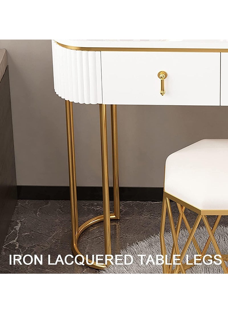 DubaiGallery - Lighted Mirror Dressing Table Bedroom Makeup Table with Drawer - Gold Makeup Vanity Mirror and Stool - Image 1