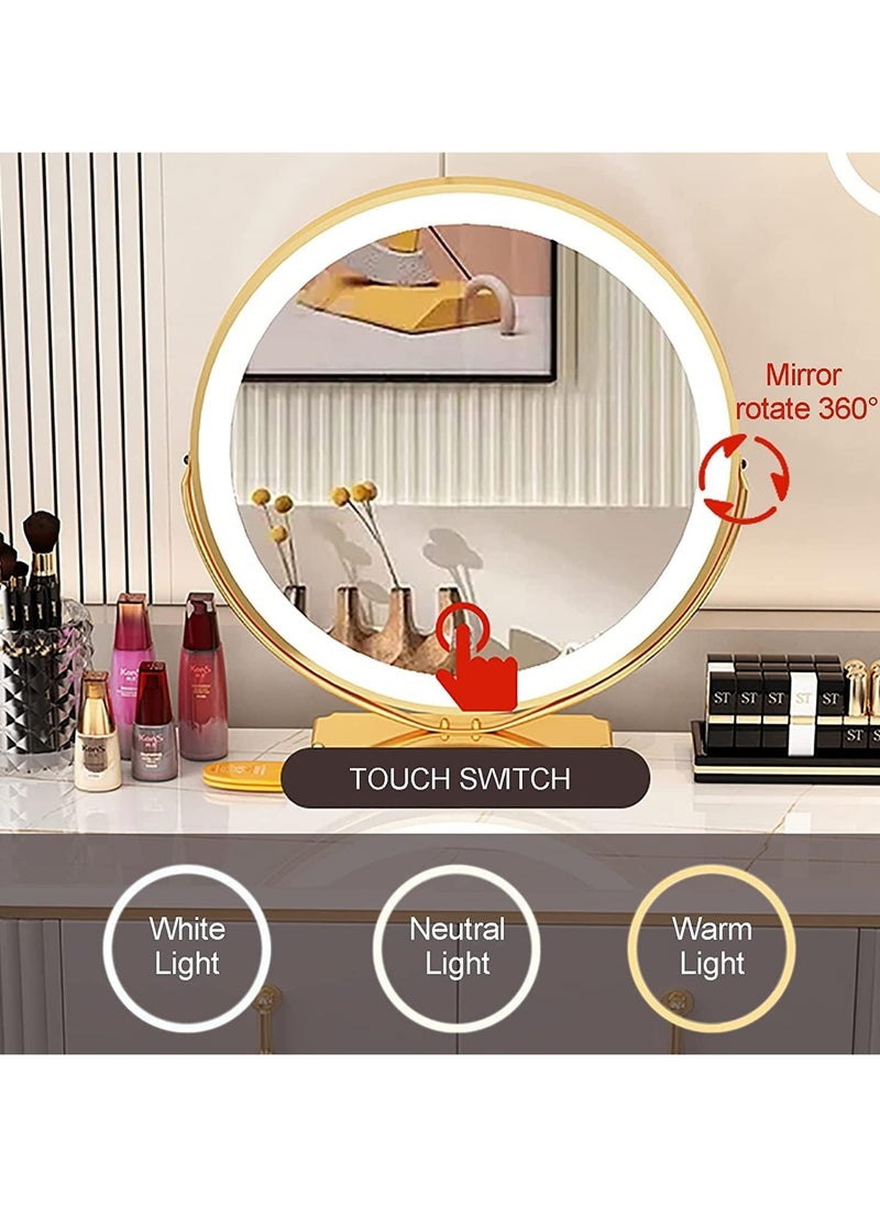 DubaiGallery - Lighted Mirror Dressing Table Bedroom Makeup Table with Drawer - Gold Makeup Vanity Mirror and Stool - Image 1