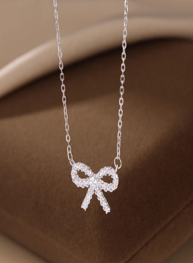 SLUYNZ Solid 925 Sterling Silver Bow Choker Necklace for Women Teen Girls Sparkling CZ Bowknot Pendant Necklace (A-Sterling Silver) - Image 5