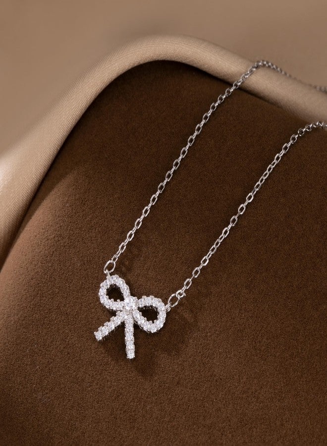 SLUYNZ Solid 925 Sterling Silver Bow Choker Necklace for Women Teen Girls Sparkling CZ Bowknot Pendant Necklace (A-Sterling Silver) - Image 4