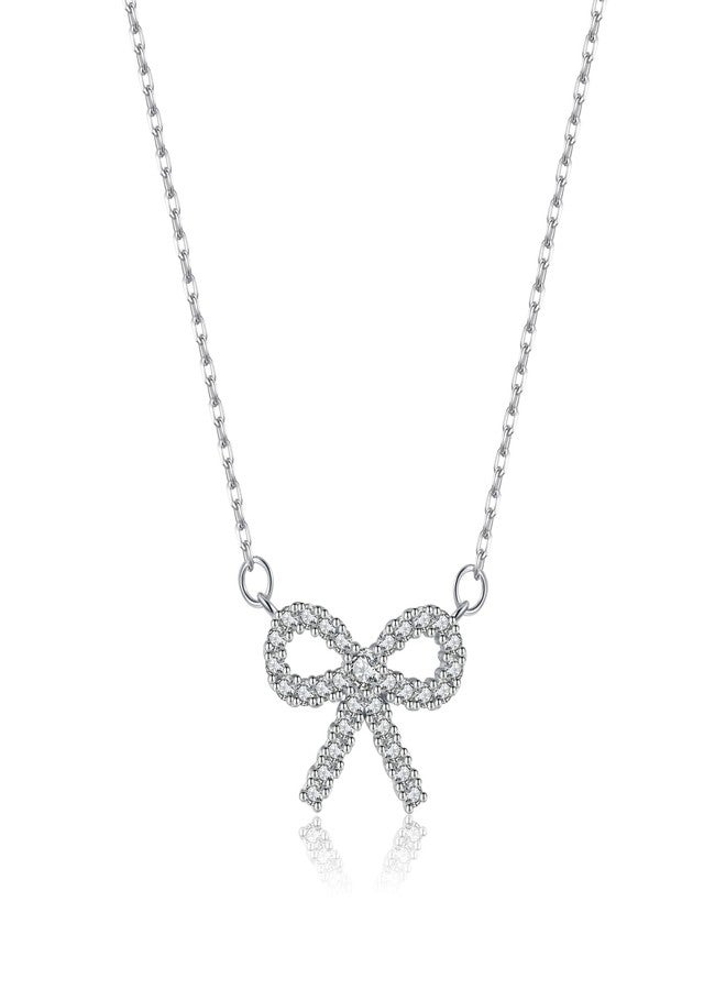 SLUYNZ Solid 925 Sterling Silver Bow Choker Necklace for Women Teen Girls Sparkling CZ Bowknot Pendant Necklace (A-Sterling Silver) - Image 1