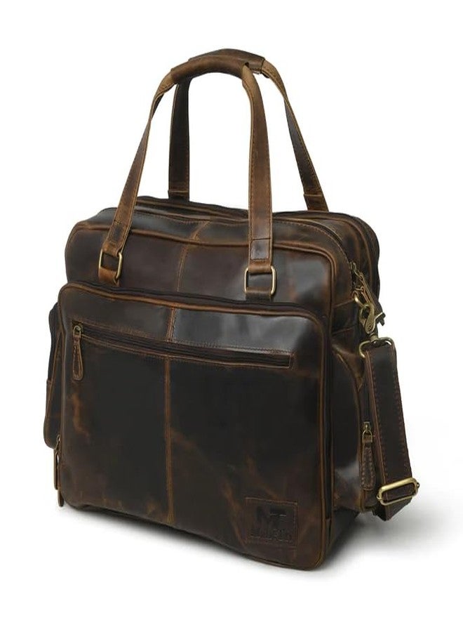 MaheTri Floyd Genuine Real Leather Briefcase Bag - Fits Upto 15.6" | Laptop Compartment With 6+ Pockets | Adjustable Strap | Best For Travel, Office & Business Use | Leather Laptop Bag For Men - Image 1