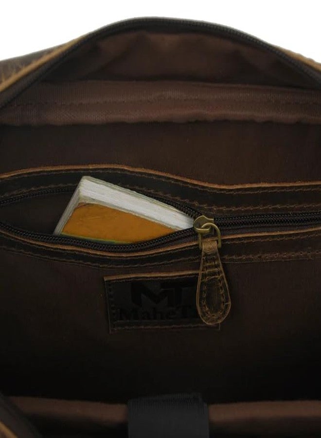 MaheTri Floyd Genuine Real Leather Briefcase Bag - Fits Upto 15.6" | Laptop Compartment With 6+ Pockets | Adjustable Strap | Best For Travel, Office & Business Use | Leather Laptop Bag For Men - Image 4