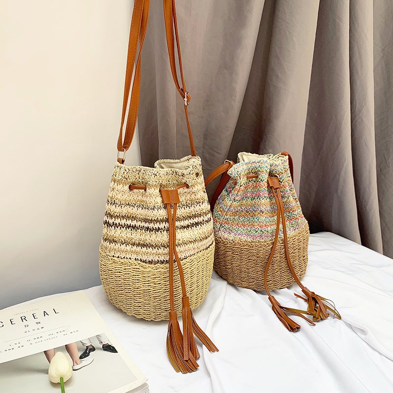 High-Quality New Straw Bucket Bag, Large-Capacity Hand-Woven Vacation Bag, Summer Beach Crossbody Shoulder Bag For Women - Image 2