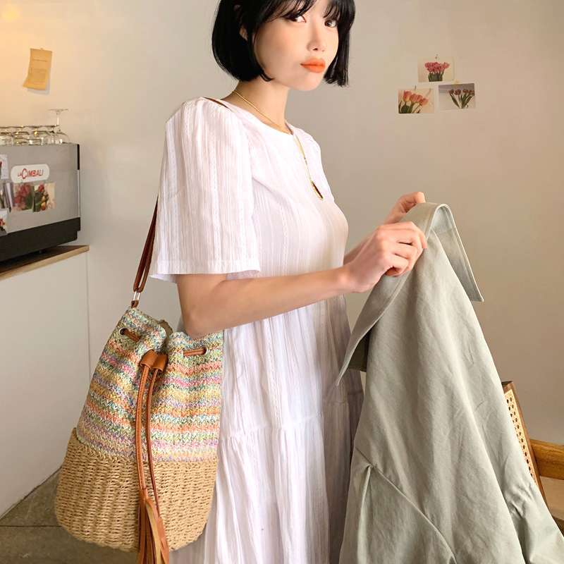 High-Quality New Straw Bucket Bag, Large-Capacity Hand-Woven Vacation Bag, Summer Beach Crossbody Shoulder Bag For Women - Image 5