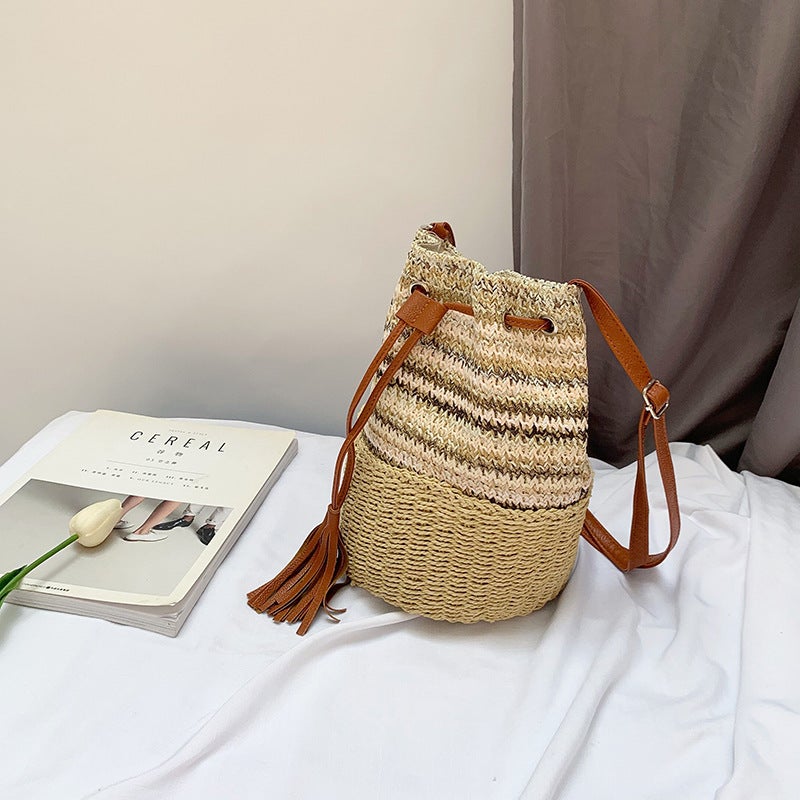 High-Quality New Straw Bucket Bag, Large-Capacity Hand-Woven Vacation Bag, Summer Beach Crossbody Shoulder Bag For Women - Image 4