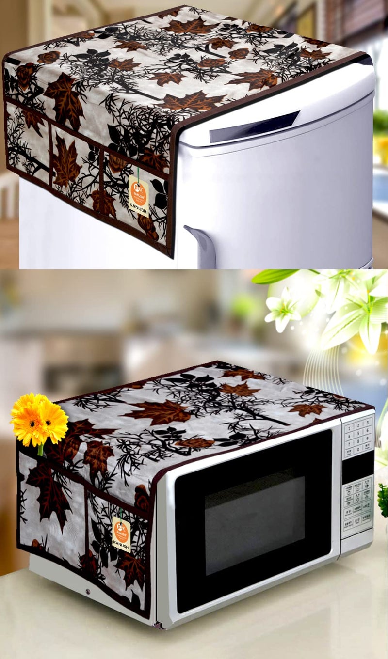 KANUSHI Industries® Fridge Covers/Refrigerator Cover + 1 Pc Microwave/Oven Cover for Top (Color- Brown)(Copy-FRI+Micro-Brown-SHUB) - Image 1