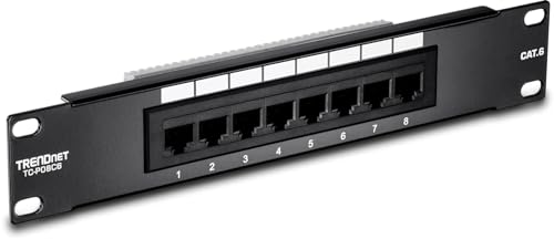TRENDnet 8-Port Cat6 Unshielded Patch Panel, TC-P08C6, Rackmount, 10 Inch Wide, 8 x Gigabit RJ-45 Ethernet Ports, Pre-Numbered Ports, 250 Mhz Connection, Color Coded Labeling, - Image 1