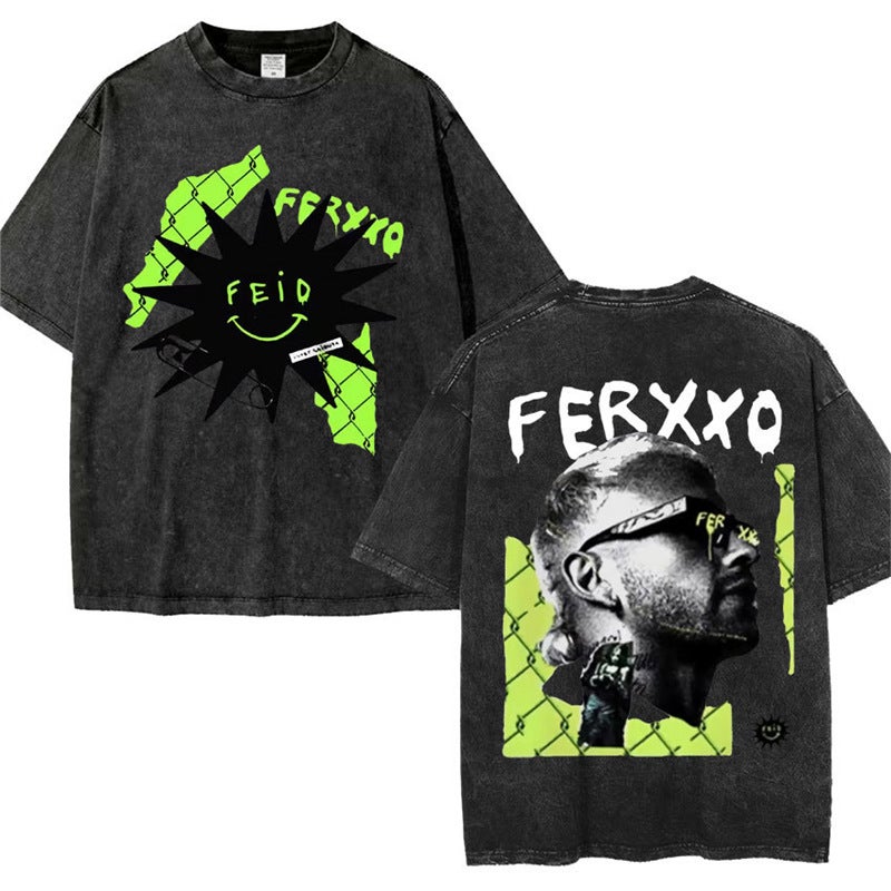 Feid Ferxxo World Tour 2024 Retro Washed T Shirt Men Women 9 - Image 1
