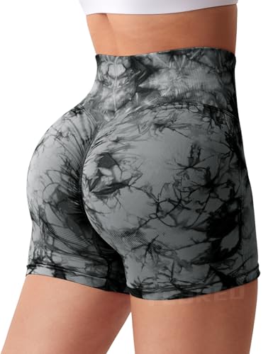 YEOREO Women High Waist Workout Yoga Gym Smile Contour Seamless Cycling Shorts Black M - Image 4