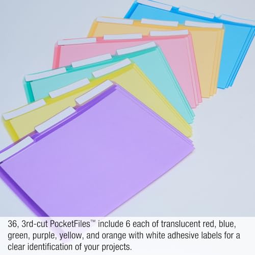 Ultimate Office PocketFile Clear Poly Document Folder Project Pockets, 3rd-Cut, Letter Size, in 6 Assorted Colors, Set of 72 - Image 4